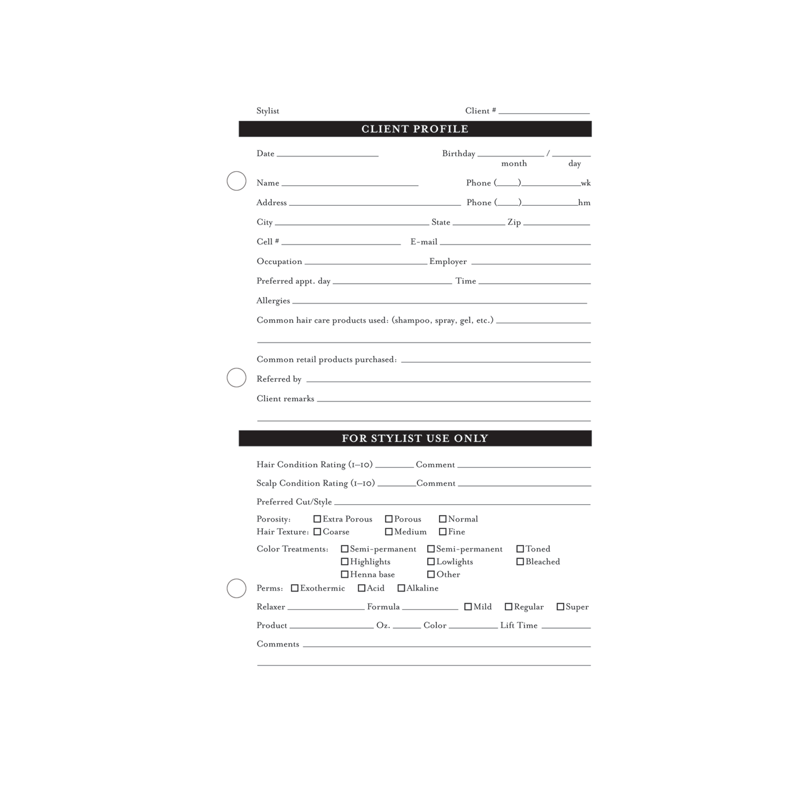 Stylist Client Profile Cards - Fromm Andre International | CosmoProf