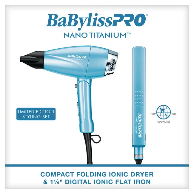 Nano Titanium Compact Folding Dryer & 1.25 Inch Digital Ionic Flat Iron Set