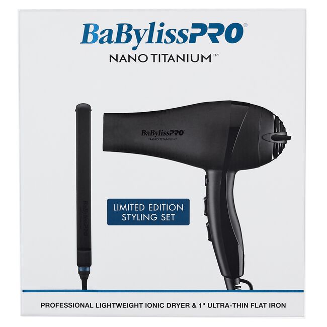 Black & Blue Nano Titanium Ionic Dryer & 1 Inch Ultra-Thin Flat Iron Duo