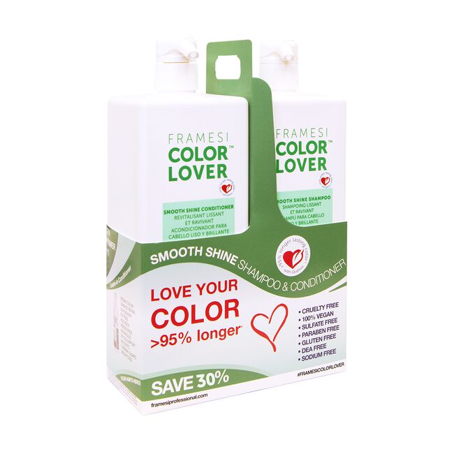Color Lover Smooth Shine Shampoo, Conditioner Liter Duo Framesi