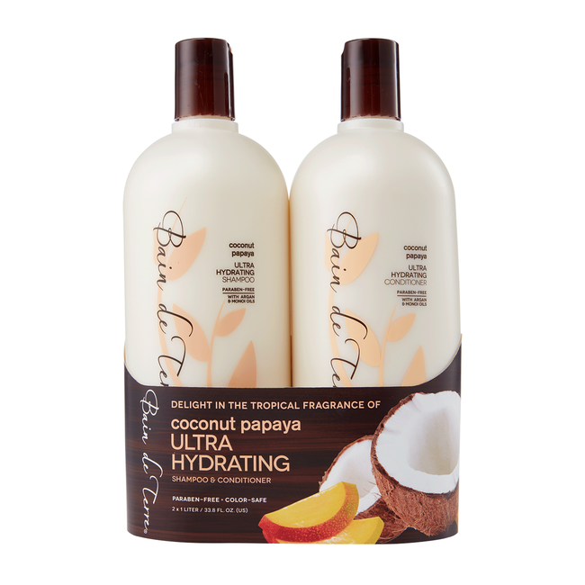 Coconut Papaya Shampoo, Conditioner Liter Duo Bain de Terre CosmoProf
