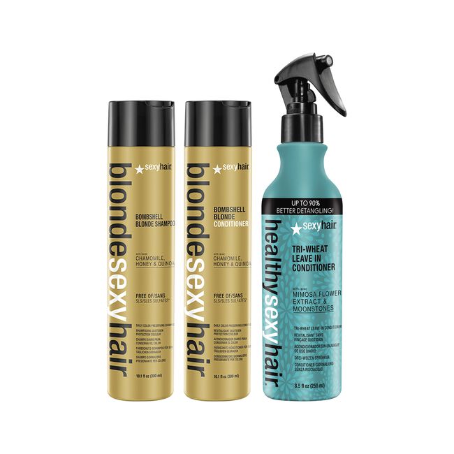 Blonde Sexy Hair Shampoo, Conditioner, Trio-Wheat Leave-In