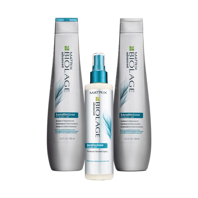 Biolage KeratinDose Shampoo, Conditioner, Renewal Spray Matrix