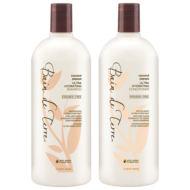 Coconut Papaya Ultra Hydrating Shampoo, Conditioner Duo Bain de Terre