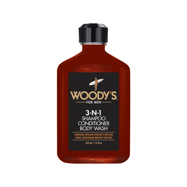 3IN1 Shampoo, Conditioner, Body Wash Woodys CosmoProf