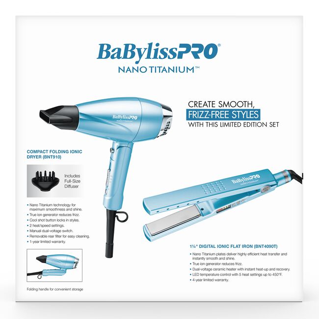 Nano Titanium Compact Folding Dryer & 1.25 Inch Digital Ionic Flat Iron Set