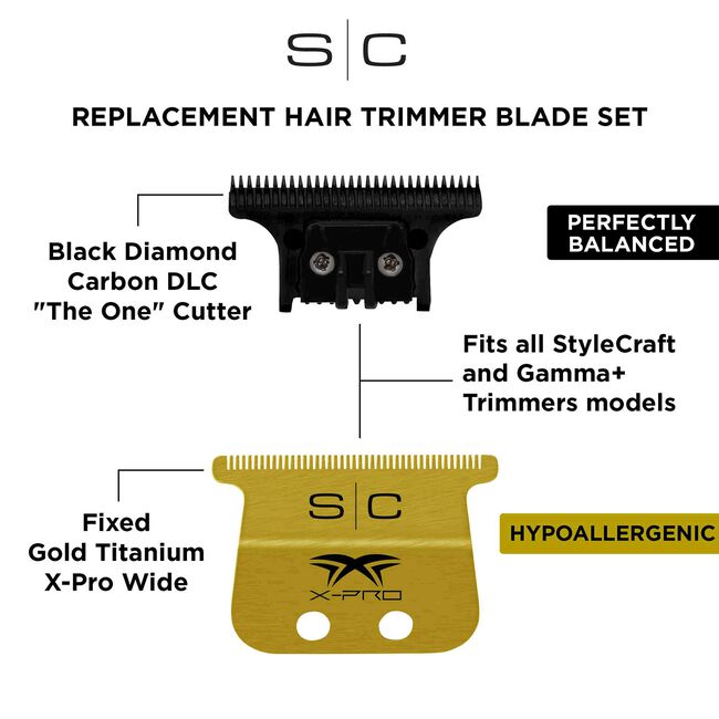 Gold Titanium X-Pro Wide & The One DLC Cutting Blade Trimmer Set