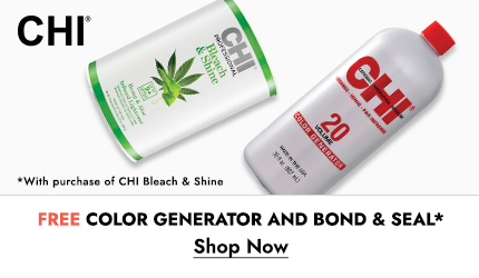 CHI Free color generator and bond & seal with purchase of CHI Bleach & Shine. Click Here to Shop Now.