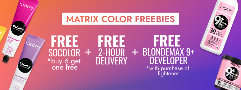 MATRIX COLOR FREEBIES: FREE SOCOLOR * buy 6 get one free + FREE 2-HOUR DELIVERY + FREE BLONDEMAX 9+ DEVELOPER *with purchase of lightener