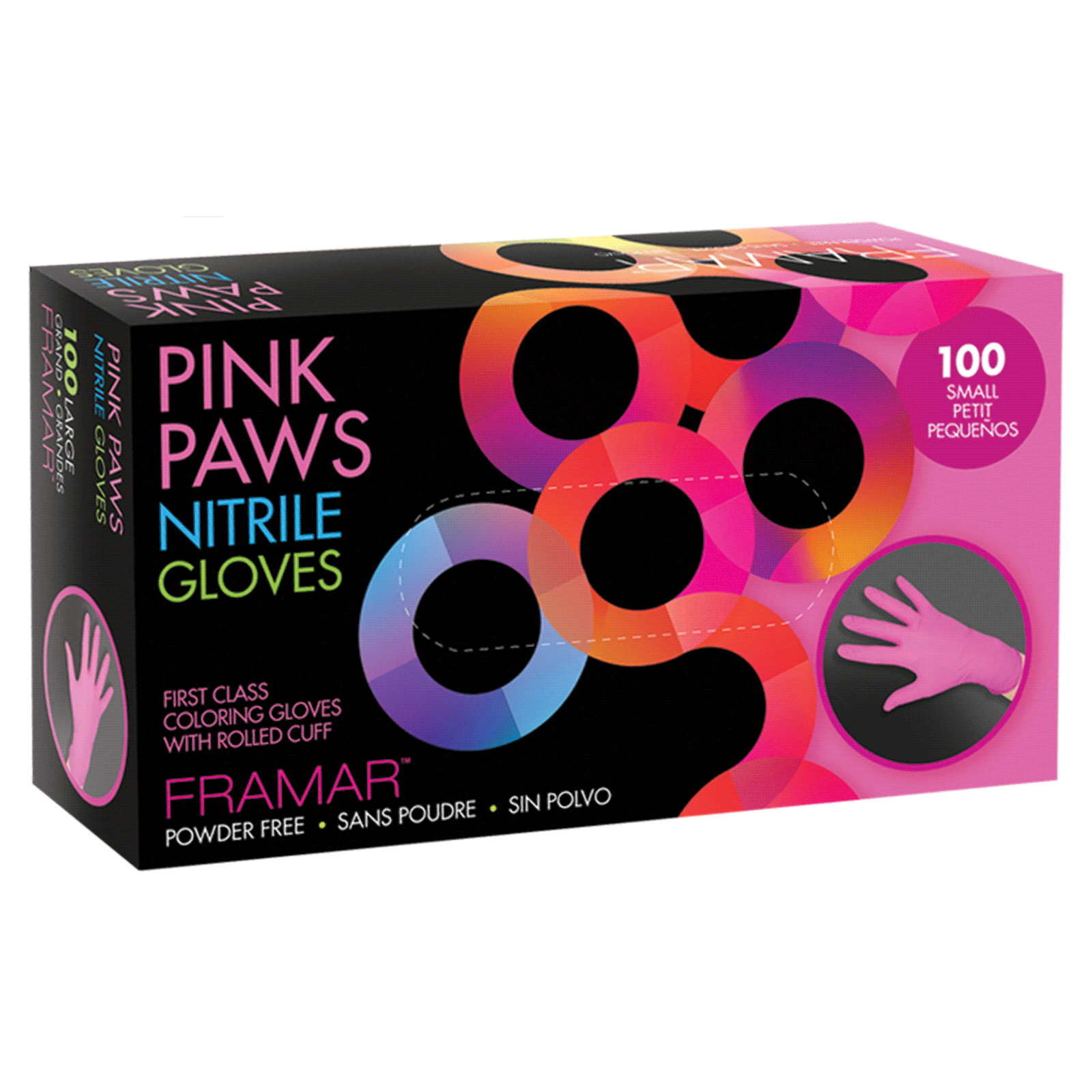 Pink Paws Nitrile Gloves Small 100 Count Framar CosmoProf