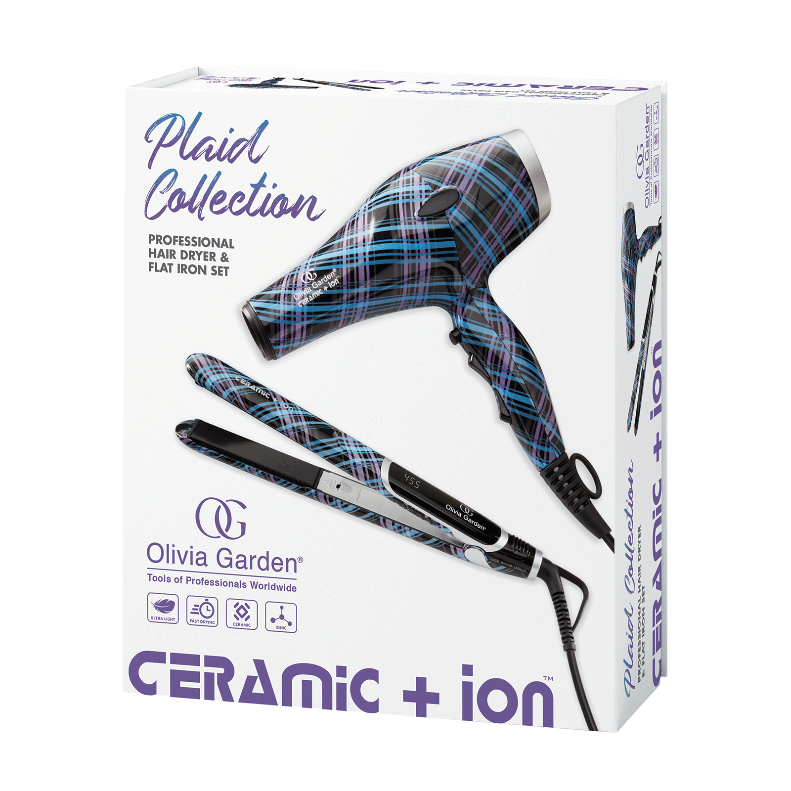 Ceramic Ion Plaid Collection Dryer And Flat Iron Set Olivia