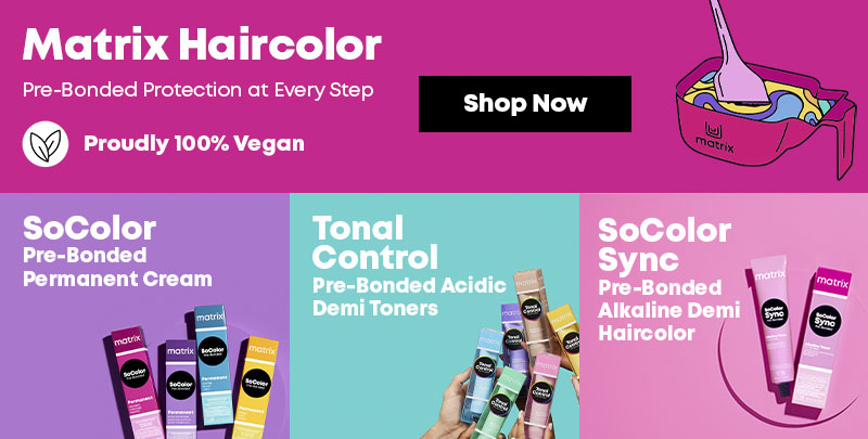 Matrix haircolor. Pre-bonded protection at every step. Proudly 100% Vegan. Shop Now. SoColor pre-bonded permanent cream - up to 100% grey coverage. Tonal Control pre-bonded acidic Demi Toners - Multi-dimensional results with zero lift. SoColor Sync Pre-bonded alkaline demi haircolor - full-bodied, rich results. 