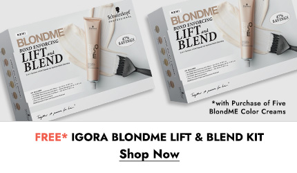 FREE Igora BlondMe Lift and blend kit with purchase of five BlondeME color creams. Click Here to Shop Now!