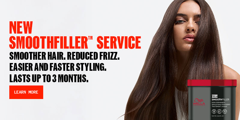 WELLA SMOOTHFILLER SERVICE, SMOOTHER HAIR. REDUCED FRIZZ. EASIER AND FASTER STYLING. LASTS UP TO 3 MONTHS.