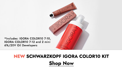 New Igora Color Ten kits from Schwarzkopf. Includes Igora Color Ten shade 7-10, Igora Color Ten shade 7-12, and two mini twenty volume oil developers. Click here to shop now!