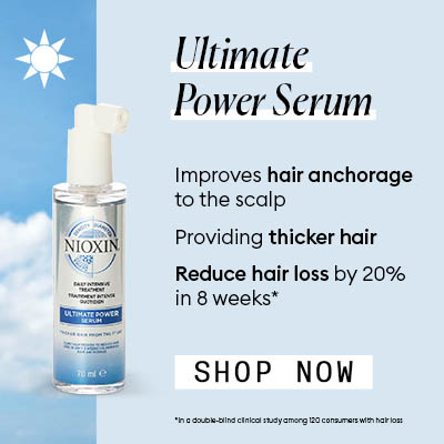 Ultimate Power Serum. Improves hair anchorage to the scalp. Providing thicker hair. Reduce hair loss by 20% in 8 weeks*. Click here to shop now!